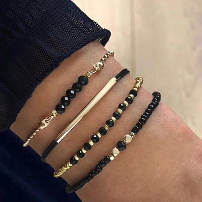 Handgemaakte Zwarte Glazen Steen Armband Set Voor Vrouwen Eenvoudige Gevlochten Touw Kralen Ketting Armband Vrouwelijke Mode Sieraden Accessoires brown