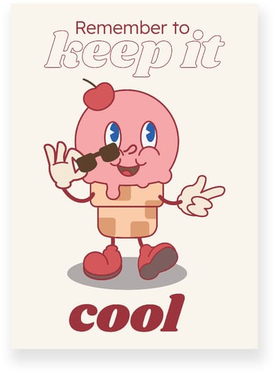 Poster 20x30 cm - Lachend IJshoorntje - Illustratie - Roze - Beige - Cartoon - Motivatie - Muurdecoratie - Wanddecoratie