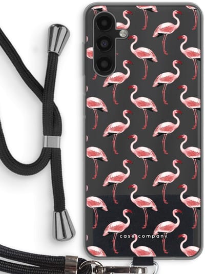 Case Company® - Hoesje met koord geschikt voor Samsung Galaxy A13 5G hoesje met Koord - Flamingo - Telefoonhoesje met Zwart Koord - Bescherming aan alle Kanten en Over de Schermrand
