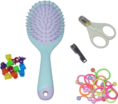 Verzorgingsset voor kinderen-baby met Borstel-Nagelknippertje-Nagelschaartje-Elastiekjes-Haarklemmetjes #1
