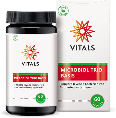 Vitals Microbiol Trio Basis - 60 capsules - biotica. 3 miljard levende bacteriën van 3 superieure stammen per capsule.