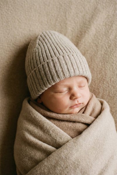 Merinowol Gebreide Baby Muts - Garlic 44