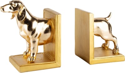 Dekoratief | Duo boekensteunen hond, goud, resina, 25x9x17cm | A240101