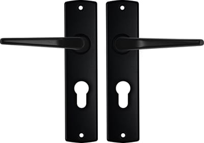 AXA Binnendeurbeslag set (Curve) Zwart: Kruk (model Duim) op schild met cilindergat PC55