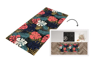 Keukenloper - Loper keuken - Flora - Goud - Patronen - Hawaii - Tropisch - 120x50 cm - Keukenloper vinyl