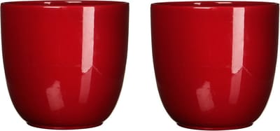 Mica Decorations Bloempot - 2x stuks - donkerrood - keramiek - 10 x 9 cm - plantenpotten