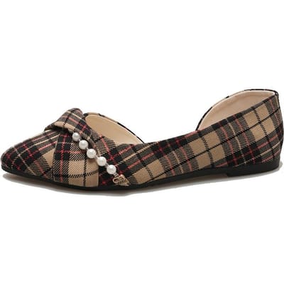 Damesschoenen Nieuwe Dames Flats Herfst Puntige Neus Raster Zachte Zool Ondiepe Casual Kantoor Damesschoenen 39 kaki