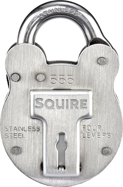 Hangslot Squire Old English 555 - Zeewaterbestendig - RVS - Klassiek slot met sleutel - Voor maritieme toepassingen - Zelfs onder water