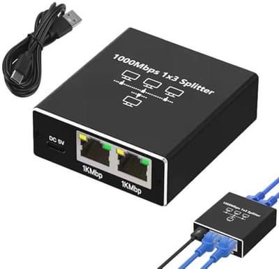 Netwerk Adapter - LAN Verdeler - Internet Delen - Aluminium Behuizing - 1000Mbps Gigabit - Zwart