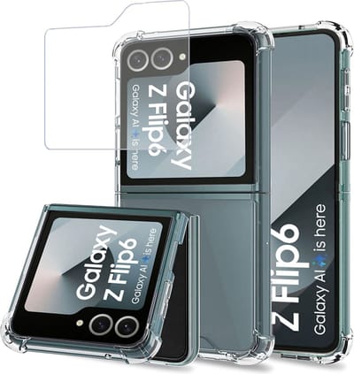 Geschikt voor Samsung Galaxy Z Flip 6 / Flip 7 FE - Hoesje + Screenprotector – Gehard Glas Cover + Shock Proof Case - Transparant