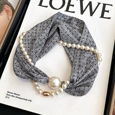 Magnetische sluiting sjaal - bedrukte halsdoek - imitatie zijde - veelzijdige dunne nekwarmer - ook te gebruiken als blouse, sjaal of decoratieve accessoire - (Lange kralensluiting) stijlvol gebreide touw, 47 * 13cm