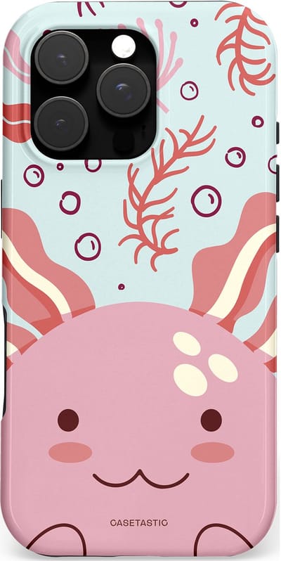 Casetastic hoesje geschikt voor Apple iPhone 16 Pro - MagSafe - Dubbellaagse bescherming - Axolotl knuffels - Fashion Case - Lichtroze Lichtgrijs Koraal