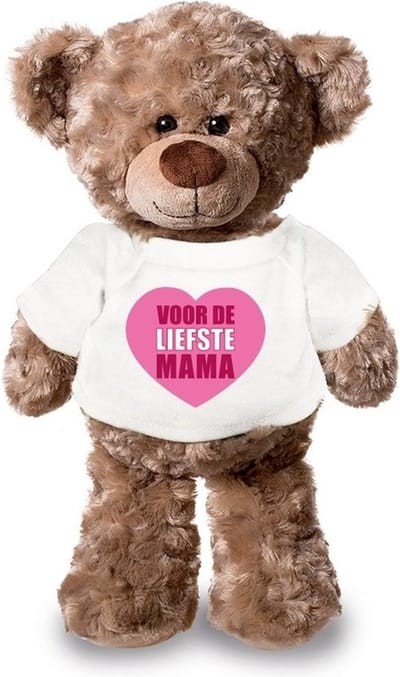 Knuffel teddybeer - liefste mama- 24 cm - pluche - met shirt - moederdag