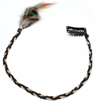 Haar Vlechtje met veer zwart beige 35 cm - Haar Clip - Ibiza - Haar Extension - Haarspeld - Haarsieraad - Haaraccessoires - Feest - Kerstmis - Verjaardag - Meisje - Verjaardag - Sinterklaas - Schoen cadeau - Haarversiering - Carnaval - Trendy