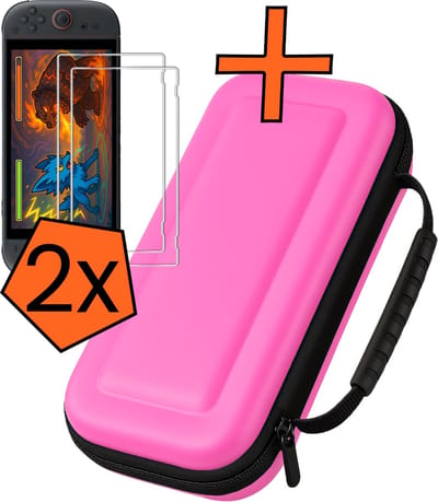 Hoesje Geschikt voor Nintendo Switch 2 Hoes Bescherm Case Hardcover Met 2x Screenprotector - Hoes Geschikt voor Nintendo Switch 2 Case - Roze