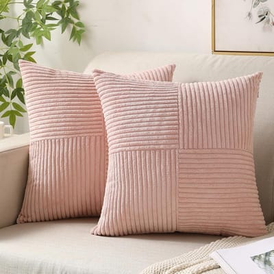 Set van 2 Kussenslopen 50x50 cm in Zacht Gestreepte Corduroy Roze