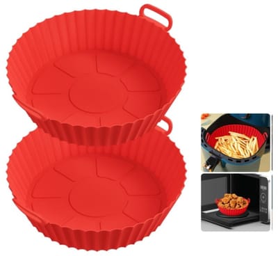 2 stuks- Siliconen bakmat voor airfryer - Siliconen bakplaat voor airfryer - Ronde bakmat voor kip - Bakmat - Siliconen airfryerbekleding - 17,5 x 7 cm - Rood - Herbruikbaar - Antiaanbaklaag - Geschikt voorairfryer