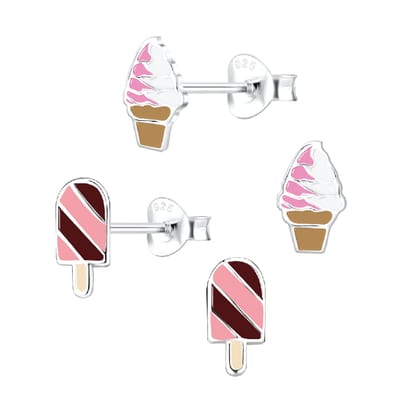 Oorbellen meisje ijsjes - zilver - roze - 2 paar