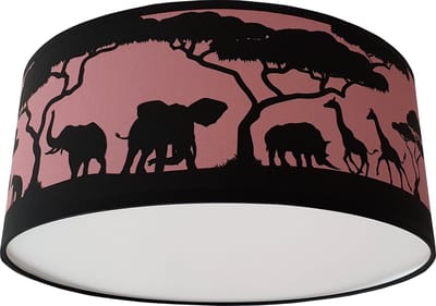 Plafondlamp safari silhouet oud roze-  Kinderkamer plafondlamp - Plafondlamp safari silhouet roze - Lamp voor aan het plafond - Dieren plafondlamp | Diameter 35cm x 15cm hoog | E27 fitting maximaal 40 watt | Excl. Lichtbron