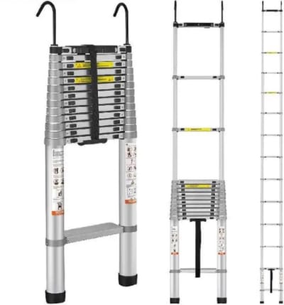 Telescopische ladder - 4.57 meter (15 ft) - Aluminium Opvouwbare Ladder - Eénknop Terugtrekking - Draagvermogen 190KG - Antislipvoeten - Compact en Draagbaar - Verstelbare Hoogte - Voor Professionals en Thuisgebruik