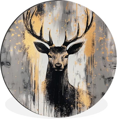 WallCircle - Wandcirkel - Muurcirkel - Abstract - Hert - Gewei - Goud - Aluminium - Dibond - 30x30 cm - Binnen en Buiten