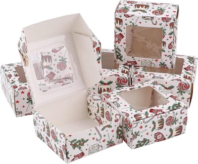 24-delige set witte taartdozen met kerstthema en helder venster, feestelijke koekjesverpakking voor kerst en verjaardagen