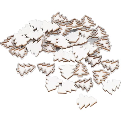 50 stuks Houten Kerstboom Knutsel 1.26x1.18in Houten Kerstboom Hanger DIY Scrapbooking white