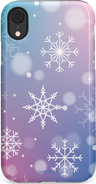 Casetastic hoesje geschikt voor Apple iPhone XR - Dubbellaagse bescherming - Snowy Winter Gloed - Fashion Case - Lila Lichtgrijs Lichtblauw Lichtroze
