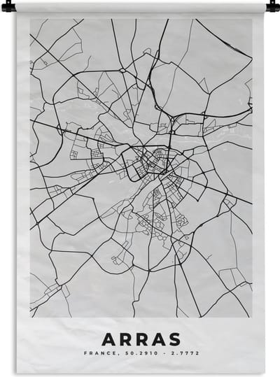 Wandkleed - Wanddoek - Stadskaart - Frankrijk - Kaart - Arras - Plattegrond - 120x180 cm - Wandtapijt