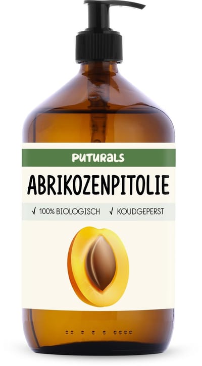 Puturals Abrikozenpitolie 100% Biologisch - 1000ml - Koudgeperst en Puur - Abrikozenpitolie voor Huid, Haar, Gezicht en Lippen