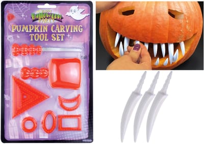 Atosa Pompoen uithollen gereedschap set - inclusief decoratie tanden - Halloween pompoenen uithollen