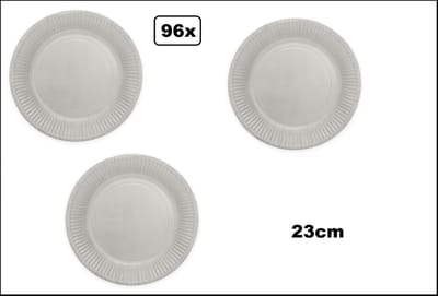 96x Bord 23cm zilver karton - Feest festival black and gold party verjaardag