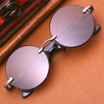 Lunettes de Soleil Rondes Verres Verts Sans Monture Mode Unisexe Lunettes pour Hommes Dames Accessoires d'Été Voyage Photographie de Rue