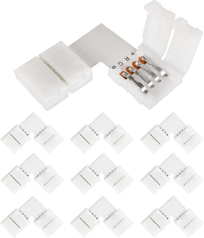 Thijox - 10 Stuks LED-hoekverbinder 4-polig 10 mm L-vorm voor 5050 RGB LED-strips - Snelkoppeling Hoekverbinding Brandwerend Materiaal voor Feest, Tui