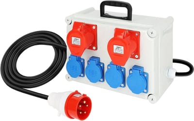 Stroomverdeler Bouwplaats - Krachtstroom Verdeelunit - Veilig Stroom Delen - Robuust IP44 Behuizing - 30x20x20 cm