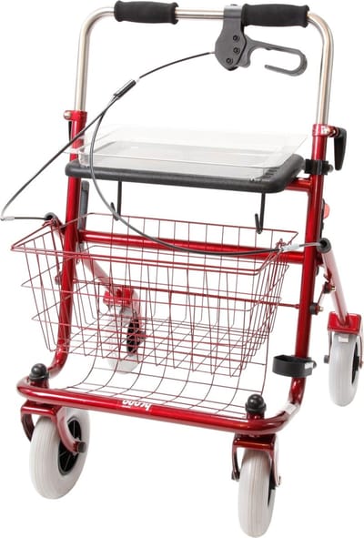 Rollator 43 cm zitbreedte - Premis Provo - Tot 120 kg - In hoogte verstelbaar - Duwbeugel - Met één hand te bedienen - Linkshandig - Metallic Rood