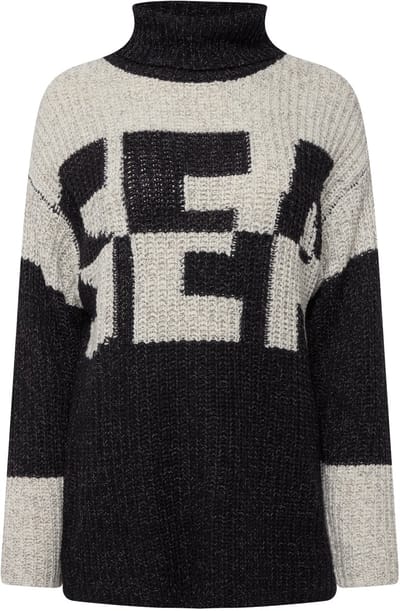 Laurasøn - Dames - Trui colorblocking SEA-wording tweekleurig col lange mouw - Grijs - Maat L