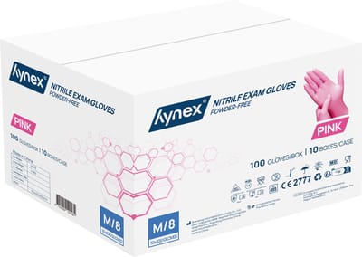 Hynex Nitril Wegwerphandschoenen – Maat M – Roze – Omdoos 1000 Stuks (10 x 100) – 3,5 Gram – Poedervrij & Latexvrij – Voor Zorg, Horeca & Schoonmaak