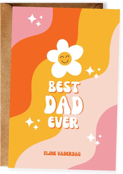 Best Dad Ever - Vaderdagkaart - Vrolijke kaart met bloem - Vaderdagcadeau papa - Wenskaart vaderdag - Ansichtkaart (10x15 cm incl. envelop)