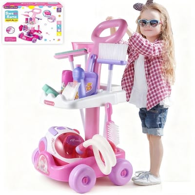 XL Schoonmaakset Kinderen - Montessori Speelgoed Stofzuiger en Schoonmaaktrolley - Schoonmaakset Speelgoed voor Kinderen - Speelgoed Stofzuiger en Accessoires - 3 tot 6 Jaar - 11 Delig