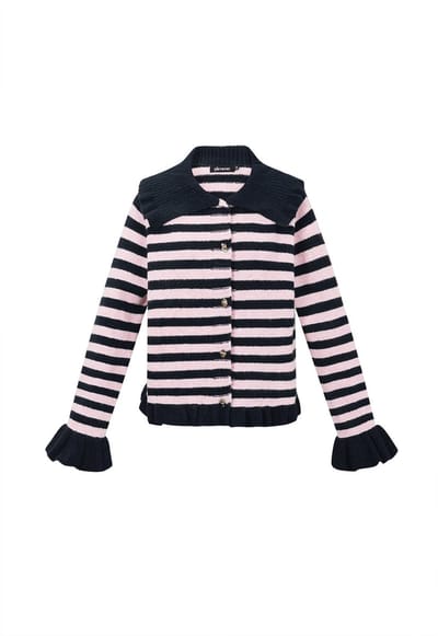 Comfortabel Gebreid Dames Vest met Strepenpatroon en Geplooide Mouwen - Bruin - Maat L/XL