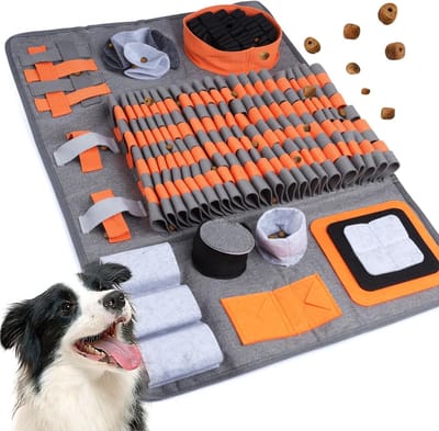 Famanu – Snuffelmat voor honden - interactieve en wasbare speelmat - oranje - stimuleert mentale activiteit en zoekvaardigheden - duurzaam materiaal - geschikt voor training en speeltijd