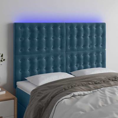 vidaXL - Hoofdbord - LED - 144x5x118/128 - cm - fluweel - donkerblauw
