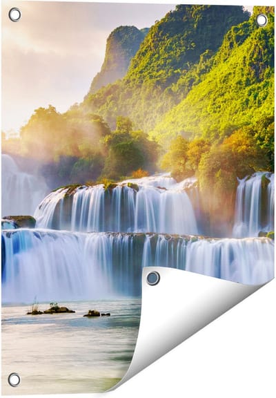 Gards Tuinposter Watervallen tussen de Bomen - 40x50 cm - Tuindoek - Tuindecoratie - Wanddecoratie buiten - Tuinschilderij