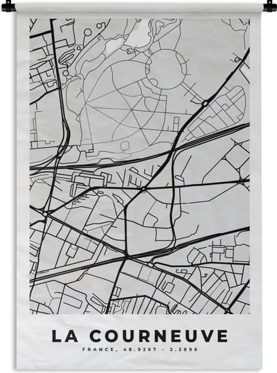 Wandkleed - Wanddoek - La courneuve – Plattegrond – Frankrijk – Kaart – Stadskaart - 120x180 cm - Wandtapijt