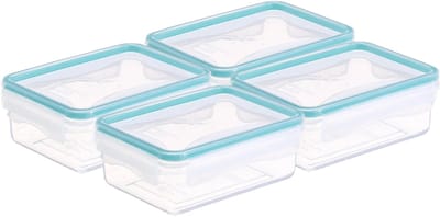 5Five Vershoudbakje TRITON - 4x - deksel met zijklemmen - kunststof - luchtdicht - 14 x 10 x 5 cm - 490 ml - transparant/blauw