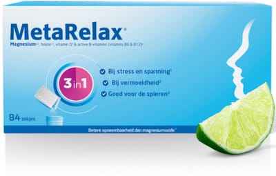 MetaRelax Magnesium Poeder – Voordeelverpakking 84 Zakjes - Hoogwaardig Magnesiumcomplex met Magnesiumglycerofosfaat - Bij Stress & Spanning - Vermoeidheid - Goed voor de Spieren - Hou het hoofd koel en schiet niet in een kramp