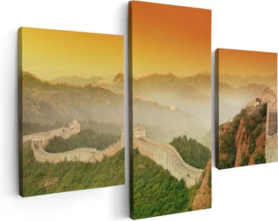 Artaza Canvas Schilderij Drieluik Chinese Muur bij Zonsopgang - 90x60 - Foto Op Canvas - Canvas Print