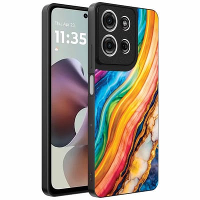 Geschikt voor Motorola Moto G56 Telefoonhoesje met Regenboog Goud Marmer Opdruk - TPU Backcover Case Rainbow Gold Marble Design - Smartphonica geschikt voor Motorola Moto G56
