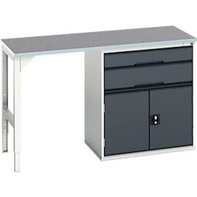 Onderbank Bott verso, linoleumblad, 2 laden, 1 deur, 1 plank, B 1500 x D 600 x H 930 mm, lichtgrijs / antracietgrijs